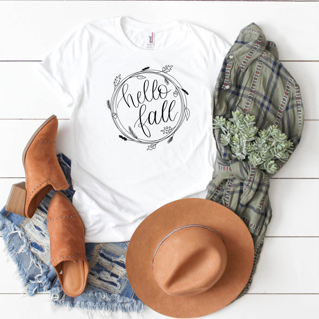 Hello Fall With Circle Of Leaves-Plus Sizes