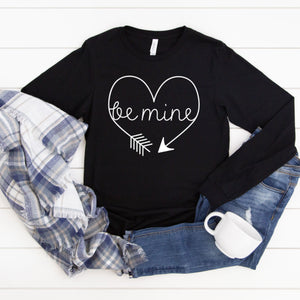 Long Sleeve: Be Mine Arrow Heart (White)-Plus Sizes