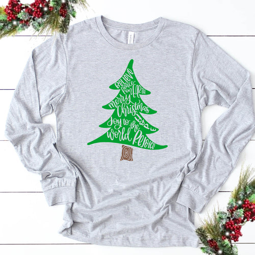 Christmas Tree With Words-Long Sleeve-Plus Sizes