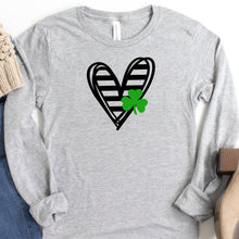 Long Sleeve: Striped Heart With Shamrock