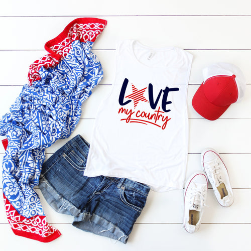 Love My Country (red & blue)- Muscle Tank