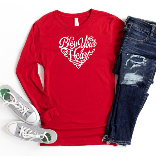 Long Sleeve: Bless Your Heart (White)-Plus Sizes