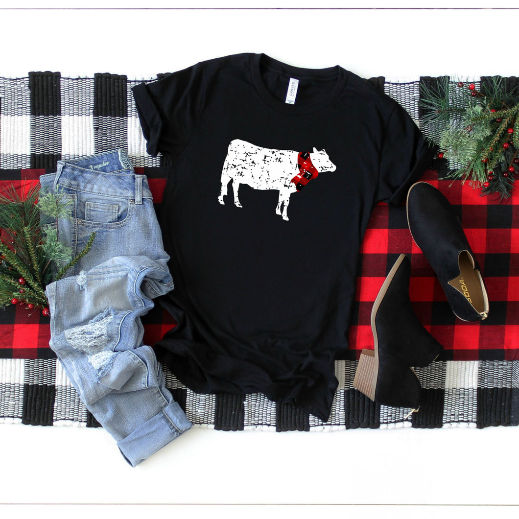 Distressed Cow With Plaid Scarf
