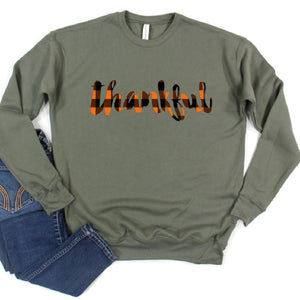 Thankful Orange And Black Plaid Crewneck Sweatshirt