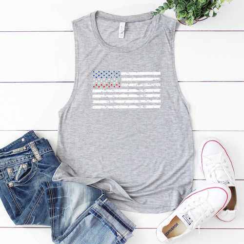 Distressed Flag- Muscle Tank