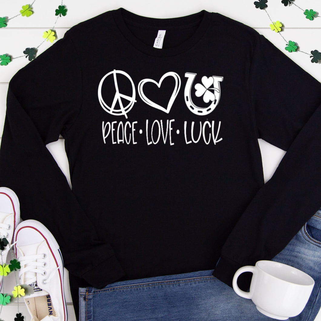 Long Sleeve: Peace Love Luck (White)